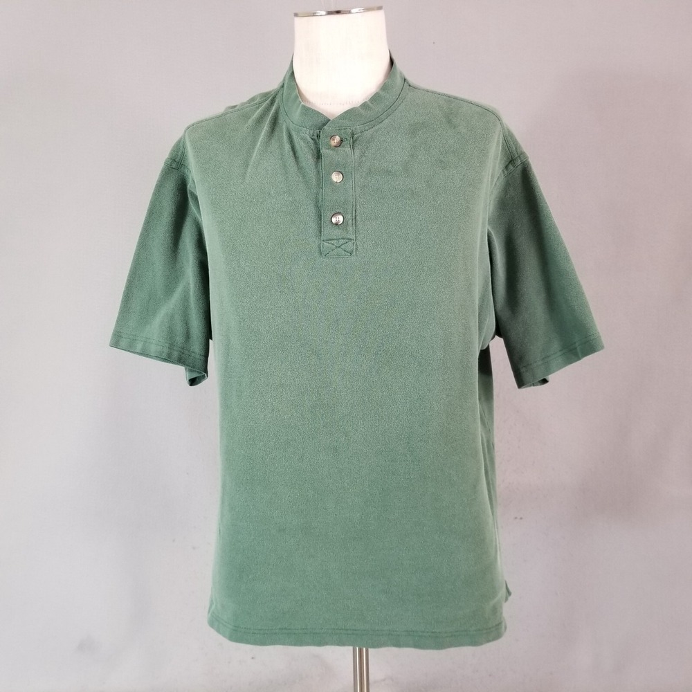 Duluth Trading Co Henley shirt men's XL extra large green short sleeve cotton
